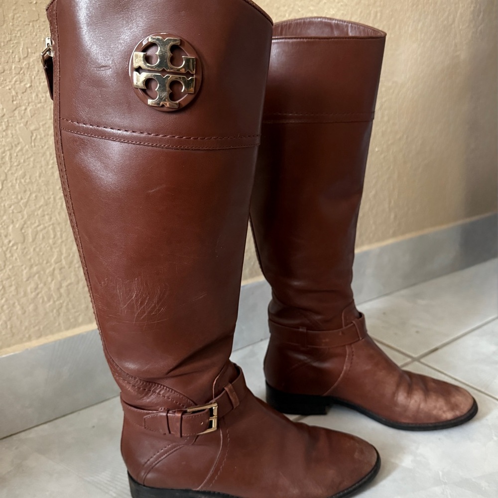 Tory Burch Women's Tall Brown Leather Boots, Size 6.5M